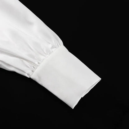 Satin Off Tie Top Sleeve Party Long Shoulder Lapel White with FashionChic