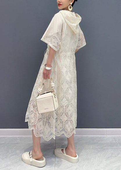 French White Hooded Cotton Zippered Hollow Out Dress Summer AO1073 JDML-SDL240909