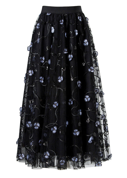 Art Black Embroidered Floral High Waist Tulle Pleated Skirts Spring AJ1018 shopify