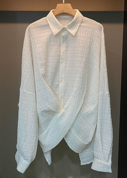Fashion White Peter Pan Collar Plaid Cross Connection Shirts Full AN1024 Genistyle Shop
