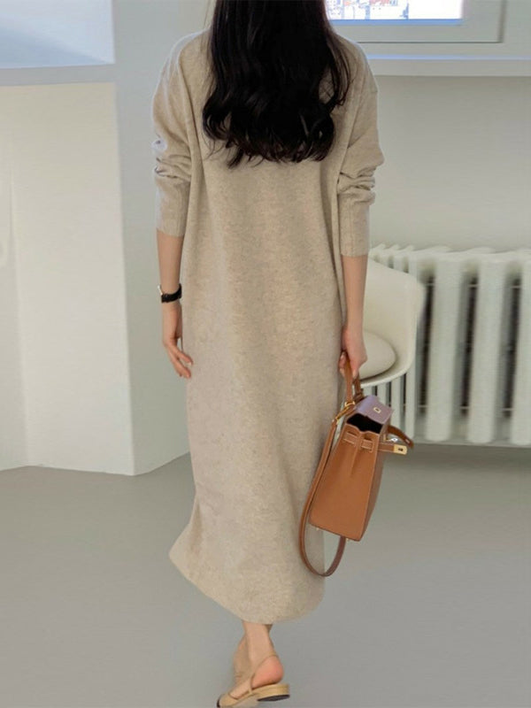 Urban Apricot V-Neck Long Sleeve Knit Dress AN1075 Genistyle Shop
