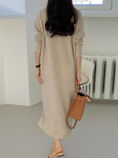 Urban Apricot V-Neck Long Sleeve Knit Dress AN1075 Genistyle Shop