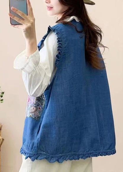 Cute Navy Embroidered Patchwork Button Waistcoat Sleeveless NN038 shopify