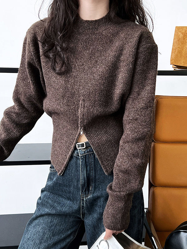 Urban Coffee Mock Neck Zipper Slit Hem Long Sleeve Sweater QX004 shopify