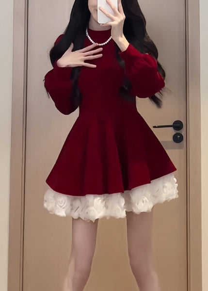 Velvet Simple Black Mid O Dress Spring Neck Silk Solid Patchwork FashionChic