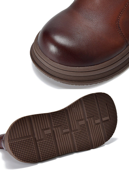 Color Chelsea Boots Leather Women Platform Pure Winter FashionChic