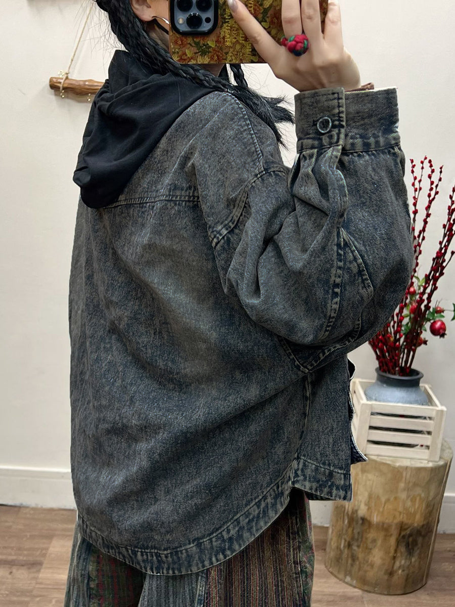 Women Spring Retro Irregular Patch Pocket Denim Coat AT1031 LN