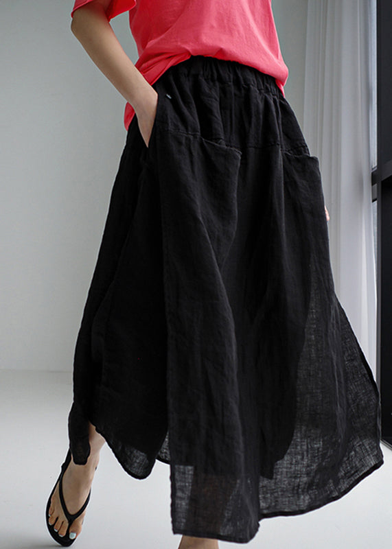 Summer Pants Side Black Skirt Open Linen Simple FashionChic