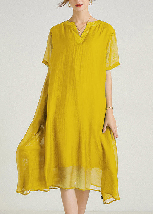 Size Summer Cotton Plus Dresses V Neck Women Green FashionChic