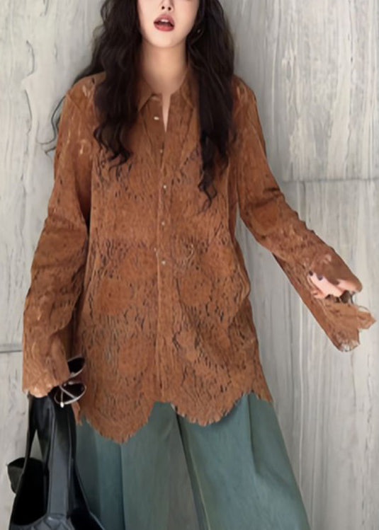 Fashion Top Collar Flare Lace Sleeve Pan Shirts Peter Coffee FashionChic