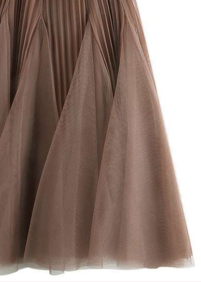 Women Brown Wrinkled Elastic Waist Tulle Skirts Spring RV005 ABC