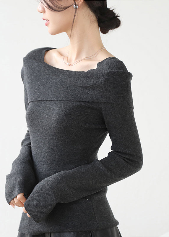 French Grey Slash Neck Patchwork Slim Fit Knit Sweaters Winter RV031 ABC