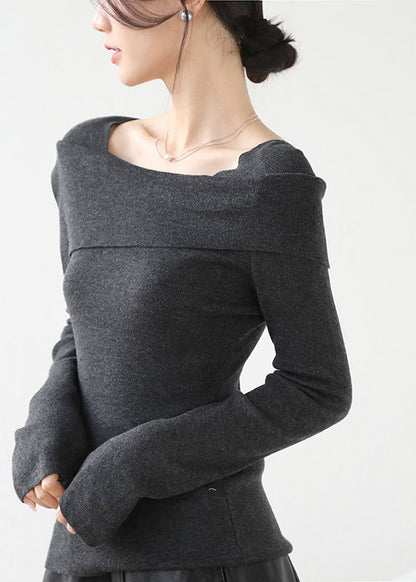 French Grey Slash Neck Patchwork Slim Fit Knit Sweaters Winter RV031 ABC