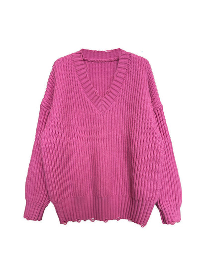 Urban Fuchsia V-Neck Long Sleeve Knit Sweater AN1046 Genistyle Shop