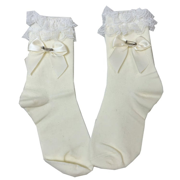 Cotton Cuff Socks Lolita Yellow Bow Ruffled Detachable White/Black/Creamy FashionChic