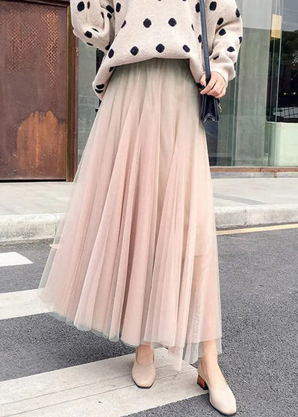 Simple Coffee Solid Elastic Waist Tulle Skirt Spring RV020 ABC