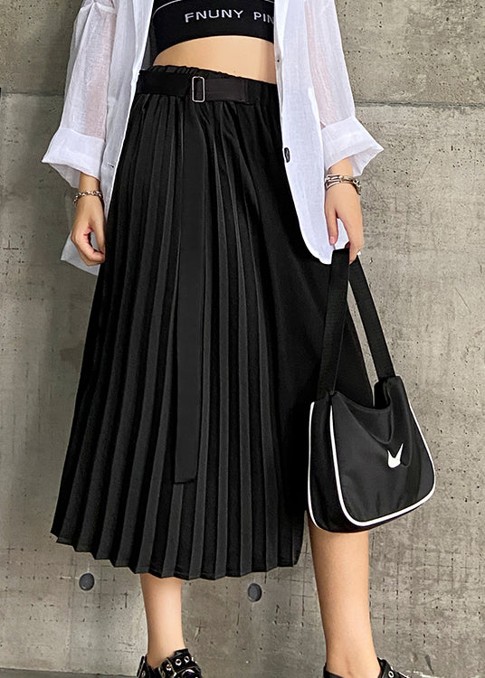 Loose Black Asymmetrical Patchwork Cotton Pleated Skirt Summer AJ1012 shopify