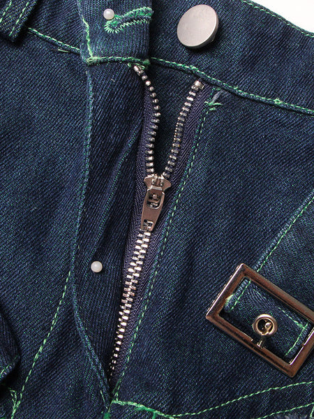 Stylish Denim With Belted Patchwork Blue Green Tulle A-Line Skirt TT1038 shopify