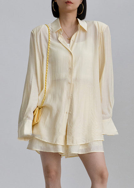 Casual White Peter Pan Collar Shirts And Shorts Two Pieces Set Long Sleeve AN1031 Genistyle Shop