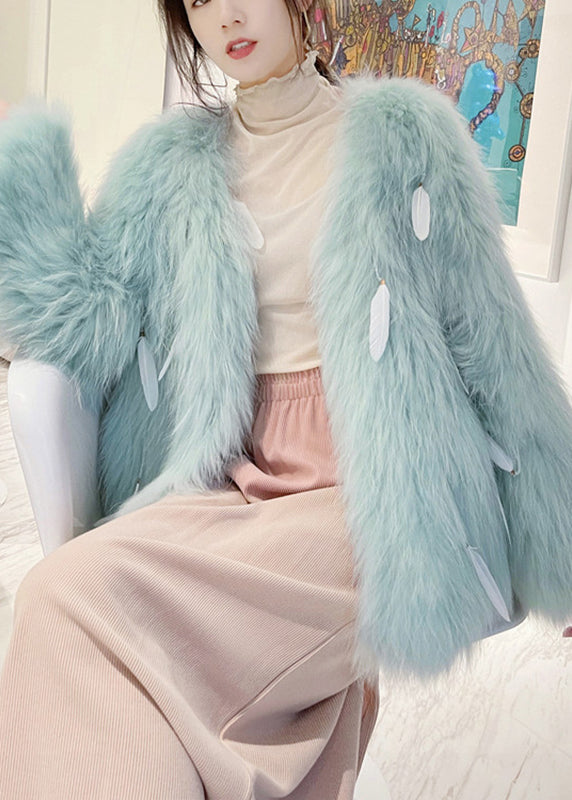 Italian Light Green Raccoon Hair Feather Tassel Coats Winter WV011 ABC