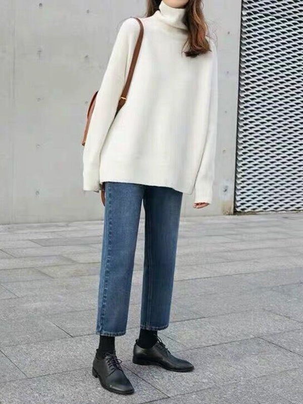 Street Loose Camel High-Neck Long Sleeves Sweater QX009 shopify