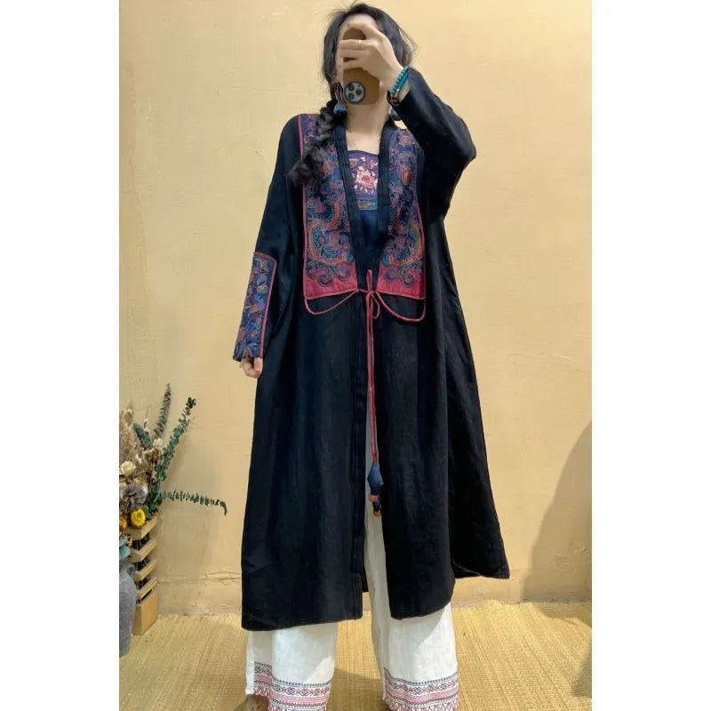 Fashion Rose Embroidered Linen Loose Cardigan Spring JK1055 Ada Fashion