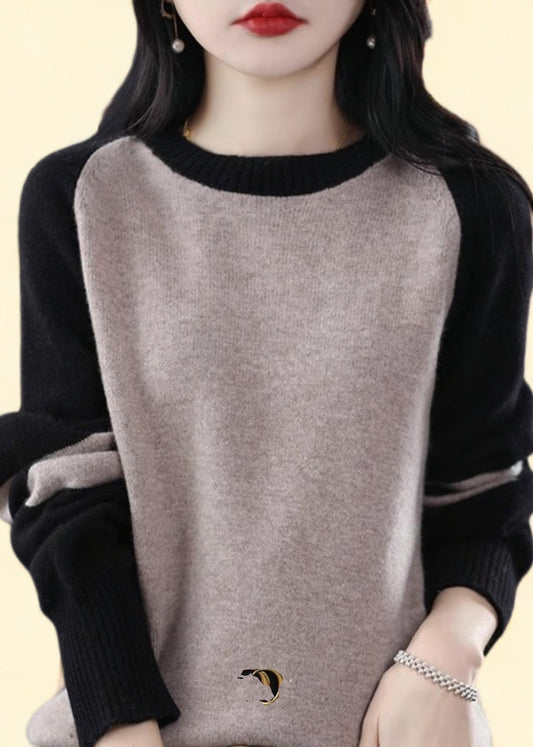 French Black Striped Patchwork Cashmere Knit Sweater Fall QP025 OL-NTP241001