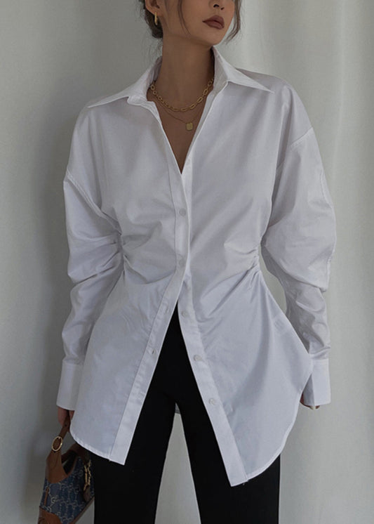 Casual Blouse Cinched Cotton White Spring Tops FashionChic