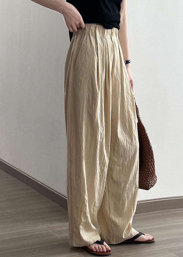 Women Khaki High Waist Wrinkled Cotton Wide Leg Pants Fall AF104 HS-LPTS240914