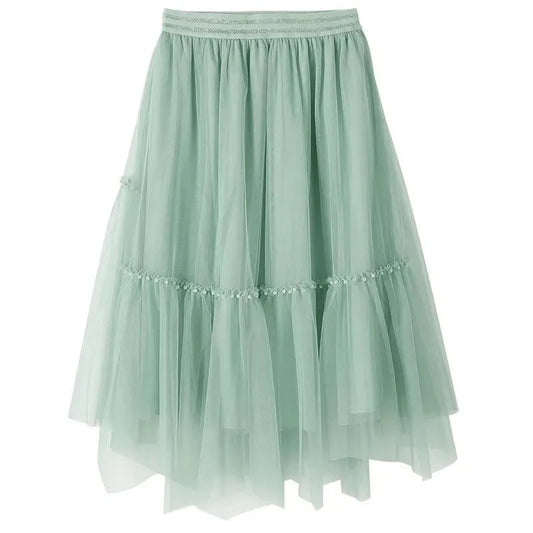 New Green Asymmetrical Elastic Waist Chiffon Pleated Skirt Summer AB1011 Ada Fashion