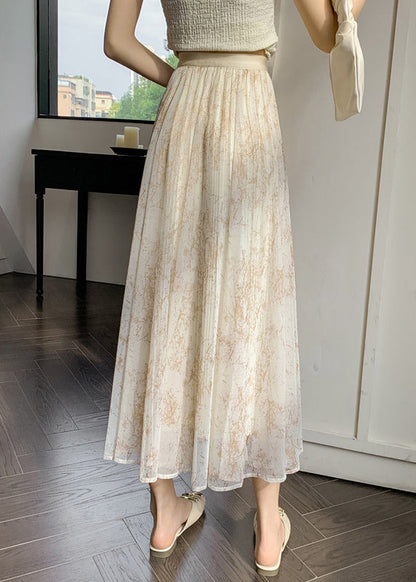 Elegant Apricot Print Elastic Waist Chiffon Skirts Summer RV019 ABC