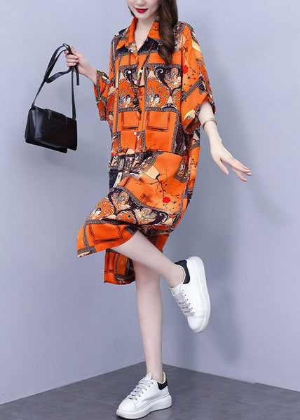 Orange Pockets Cotton Blouses Dress Peter Pan Collar Summer NN026 shopify