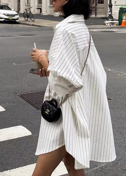 Spring Oversized Shirts Collar Cotton Striped Peter Pan White FashionChic