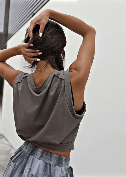 Short Cotton Grey Shirt Top Women Comfort Sleeveless FashionChic