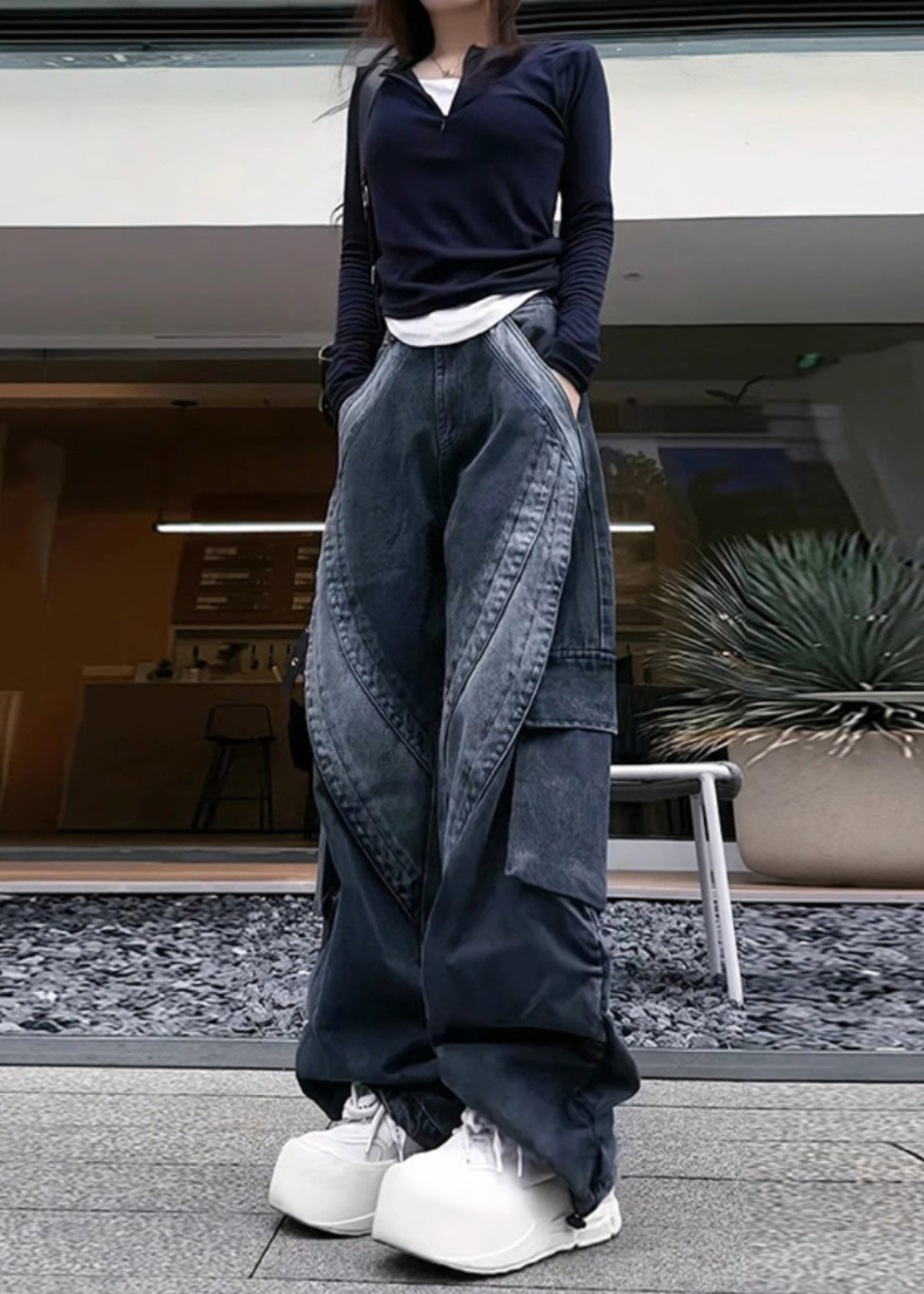 With Pants Black Denim Classy Spring Pockets Oversized FashionChic
