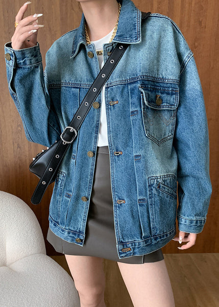 French Blue Peter Pan Collar Button Pockets Denim Coats Fall AF1027 HS-CTS240914