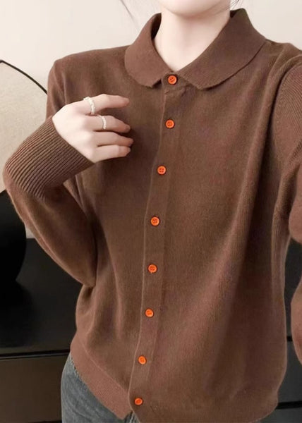 Handmade White Peter Pan Collar Pockets Solid Cotton Knitted Cardigans Fall QP009 OL-NCT241001