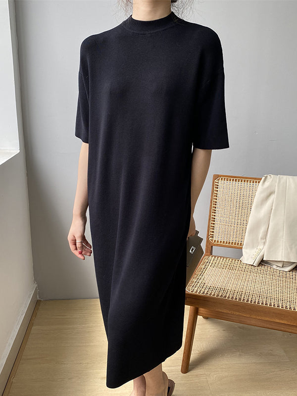 Temperament Round-neck Mauve Split-Joint Short Sleeve Sweater Dress AN1057 Genistyle Shop