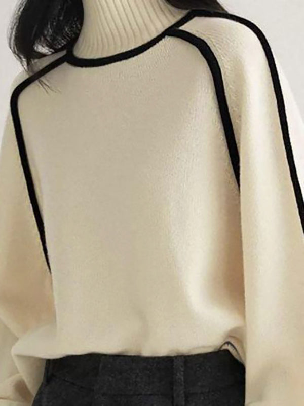 Original White High Neck Contrast Color Long Sleeve Sweater TW012 ABC