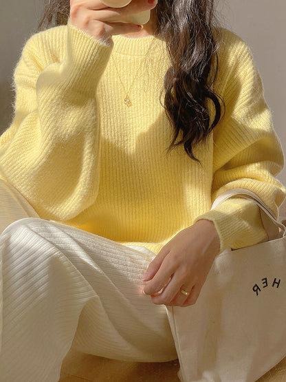 Cute Yellow Round-Neck Long Sleeve Sweater AN1041 Genistyle Shop