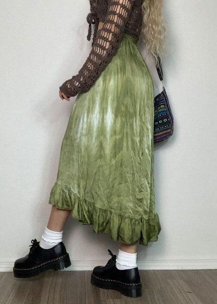 Beautiful Green Wrinkled Patchwork Print Cotton Skirt Spring AZ1025 shopify