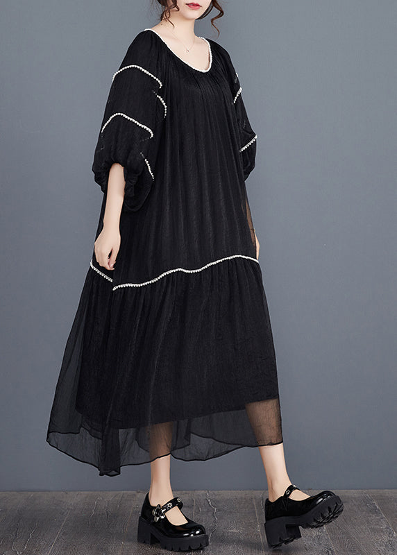 Bohemian Black Nail Bead Long Dresses Half Sleeve AJ1022 shopify