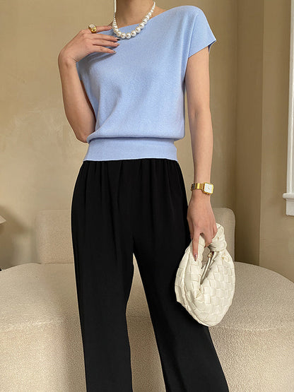 Pink Sleeve Top Short Knit Boat Loose Neck Stylish FashionChic