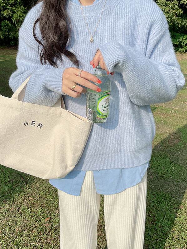 Cute Yellow Round-Neck Long Sleeve Sweater AN1041 Genistyle Shop