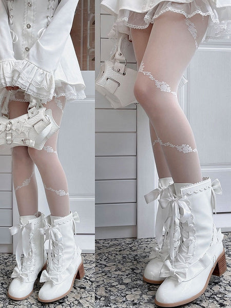PU White Mid-heel Polished - Boots Lolita in Sweet FashionChic