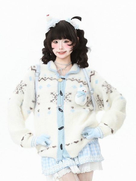 Snow White Christmas Pattern Cardigan Blue with FashionChic