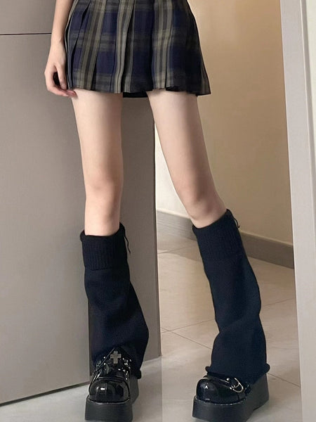Black / Flared Leg Warmers White Knitted FashionChic
