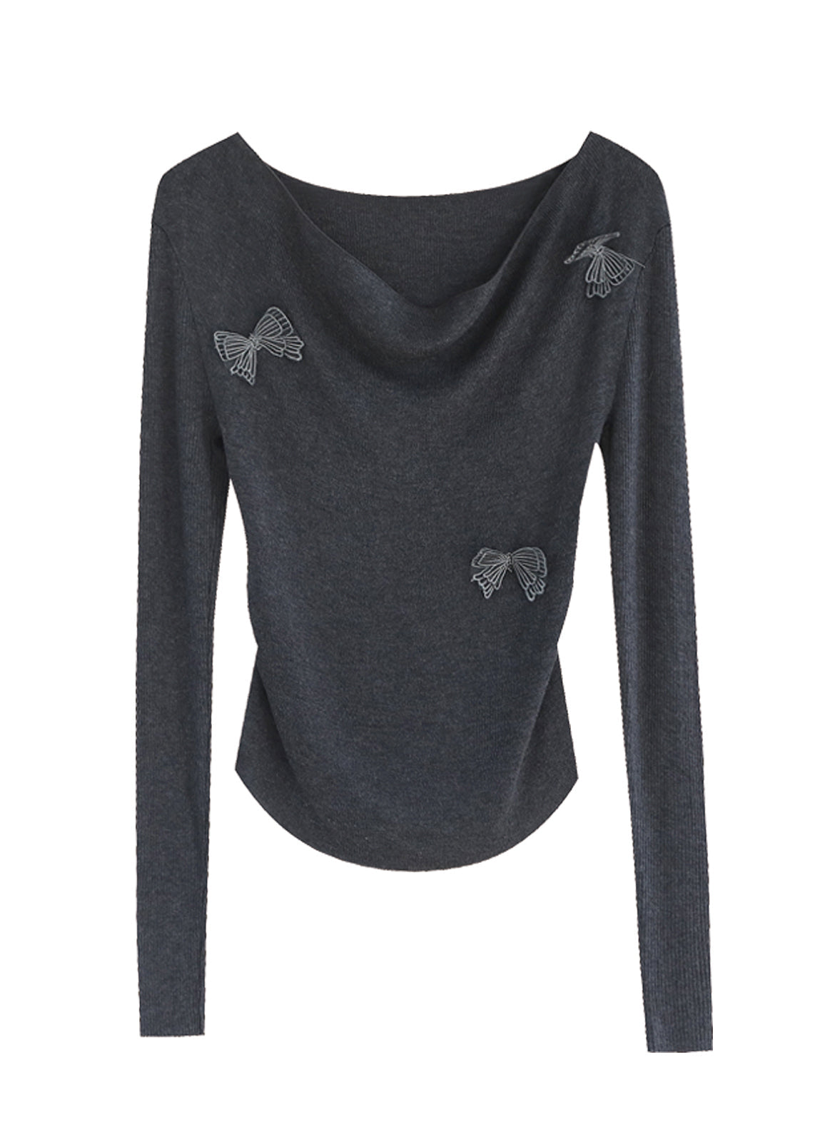 Original Design Grey Slash Neck Butterfly Knit Top Winter RV029 ABC