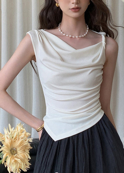 Slim Fit Black Asymmetrical Cold Shoulder Vest Summer AN1020 Genistyle Shop