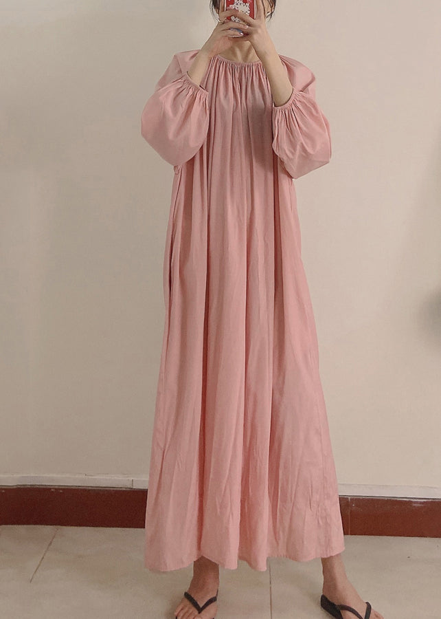 Women Pink Wrinkled Pockets Maxi Dress Long Sleeve TT1044 shopify